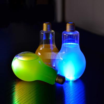 China Sustainable Disposable 500ml 16oz Juice Coffee Milk Tea Beverage Bulb Shape Plastic Bottle With Led Lamp For Decorated for sale