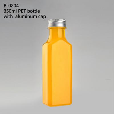 China 330ml 12oz Disposable Clear Plastic Beverage Water Beverage Food Grade PET Square Bottle With Aluminum Lid Milk Juice Packaging for sale