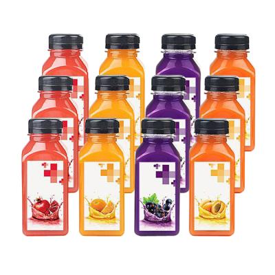 China food & Beverage Packaging Food Grade 8oz Clear Reusable Water Drinking PET Square Plastic Beverage Juice Bottle With Cap for sale