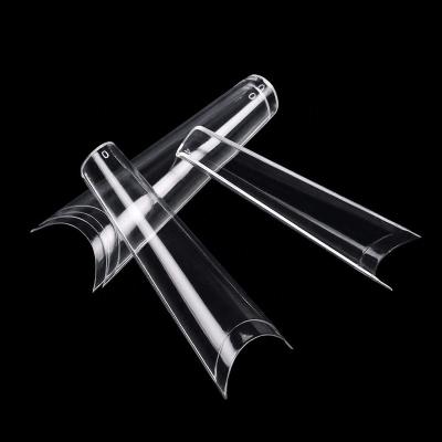 China 500Pcs Flexibility ABS French Style Cover Clear Tapered Coffin Nail Half Tips Logo Acrylic Square False Nails Custom Made for sale