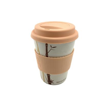 China Sustainable Promotional Custom Eco - Friendly Bamboo Fiber Cup Takeaway Coffee Cups With Lid And Wrap for sale