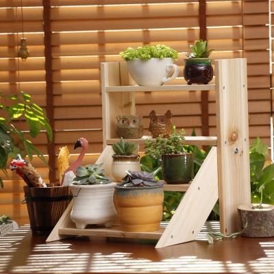 China Pastoral Custom Multi-Layer Wooden Plant Planting Pot Rack for sale