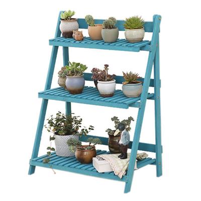 China 3 Tier Ladder Folding Flower Stand Indoor Garden Plant Stand Pastoral Succulent Flower Pot Rack for sale