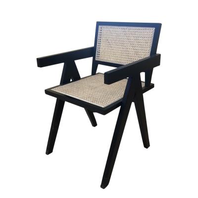 China Natural Pain Woven Black Rattan Solid Wood Custom Chinese Dining Chair Armrests Traditional Factory Dining Chair for sale