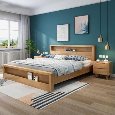 China Solid Wood Factory Customized High Quality Solid Wood Bedroom Furniture Bed With Bedside Table Solid Wood Double Bed for sale