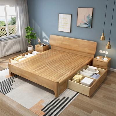 China Solid Wood Modern Minimalist Antique Bedroom Bed Frame Queen Size Rubber Wooden Bed Frame Apartment Bed for sale