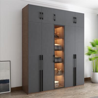 China Modern European Luxury Gray Black Glass Door Combination Furniture Bedroom Wardrobe Cabinet Style Wood Wardrobe for sale