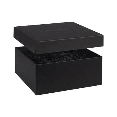 China Recycled Materials And Base Box Lid Black Emboss Square Christmas Gift Packaging Boxes Birthday Gift Box Custom Logo for sale