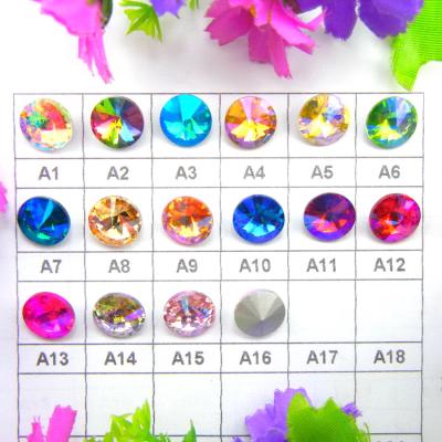 China Pointback ab colors 8mm 10mm 12mm 14mm Rivoli round shape Crystal Glass Glue on Rhinestone Beads Accessories for sale