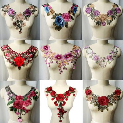 China Large High Quality Handmade Sew On Embroidery Flower Patch Collar For Dress for sale