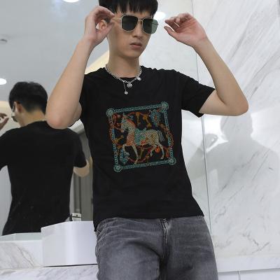 China High Quality Anti-Wrinkle Sparkle Rhinestone Horse Patterned O-Neck T-Shirt for sale