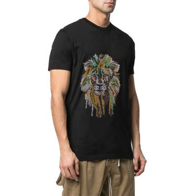 China Anti-wrinkle fashion rhinestone lion pattern summer soft short sleeve o-neck t-shirt for sale