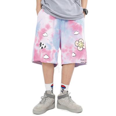 China Custom Unisex Anti-Wrinkle Tie Dye Flowers Print Sweat Shorts Streetwear Mens Fashion for sale