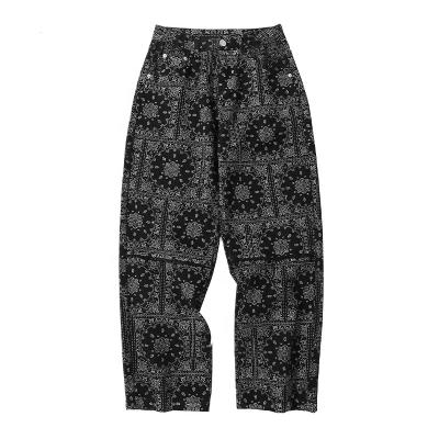 China Custom Printed Mens Jeans Stock Lot Pants Streetwear Loose Streetwear Fashion Windproof for sale