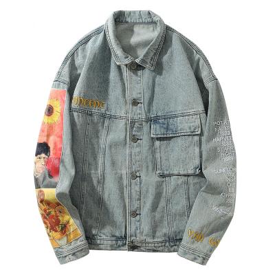 China Others Embroidery Denim Patchwork Paint Men's Custom Made Jackets 2021 Loose Jean Outwear Coats for sale