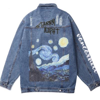 China Other Custom Multi Pockets Embroidery Print Distressed Denim Jean Jackets For Men for sale