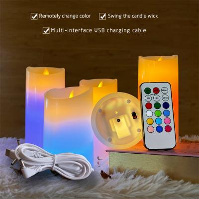 China Remote Control Birthdays Color Led Lights Candles USB Rechargable Romantic Wax Pillar Candel Lamp Candle Lighter Color Candles for sale