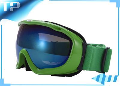 China Winter Sports Skiing Glasses Womens Ski Goggles Blue Lens with Green Frame And Strap for sale