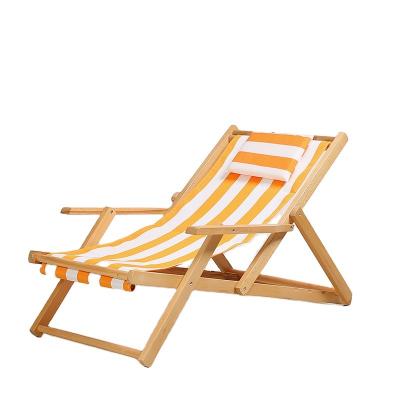 China Foldable; height adjustable Factory Direct Sale Cheap  Wooden Camping Beach Lounge Chair with Pillow  Outdoor Folding Garden Zero Gravity Chair for sale