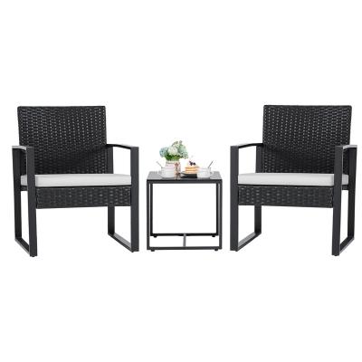 China Modern Wholesale Prices 3 Pieces Patio Furniture Outdoor Wicker Modern Rattan Chair Conversation Sets with Coffee Table for Yard for sale