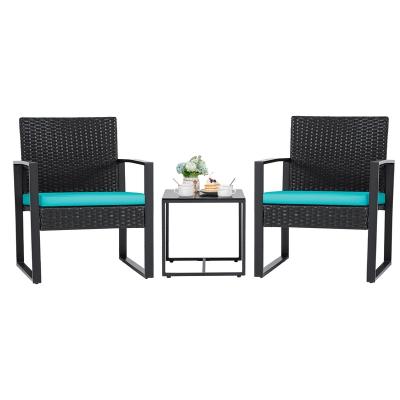 China Modern Factory Direct Sale  3 Pieces Patio Furniture Outdoor Wicker Modern Rattan Chair Conversation Sets with Coffee Table for Yard for sale