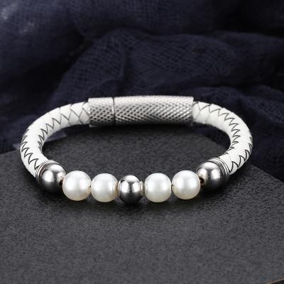 China Pearl Trendy Jewelry Fashion Unisex Stone Leather Bracelet for sale