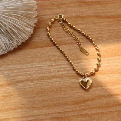 China Gold Color IpInspiration Heart Charm Stainless Steel TRENDY Beaded Chain Bracelet for sale