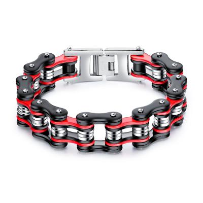 China Fashionable High Fashion Stainless Steel Biker Link Chain Bracelet Men Black and Red Bracelet for sale