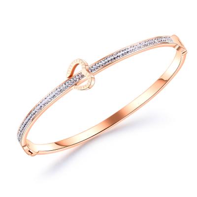 China Trendy Fashion Crystal Stone Stainless Steel Heart Charm Bangle Bracelet for sale