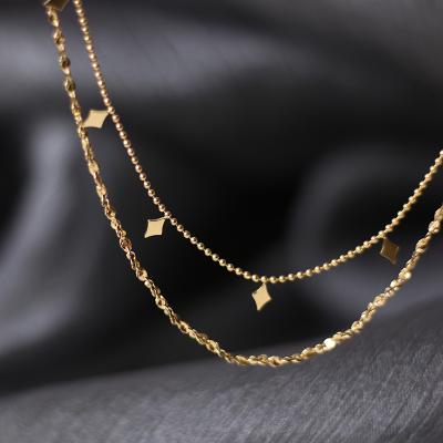 China FASHIONABLE Custom Delicated 14K 18K Gold Plated Double Layer Long Stainless Steel Necklace for sale