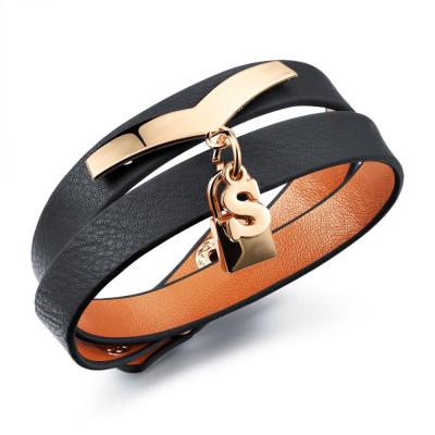 China Initail Lessther Fashionable Custom Women's Genuine Leather Buckle Snap Bracelet for sale