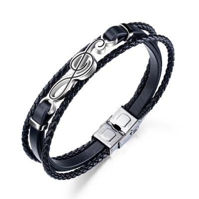 China Music FASHIONABLE Handmade Woven Stainless Steel Black Genuine Leather For Men for sale