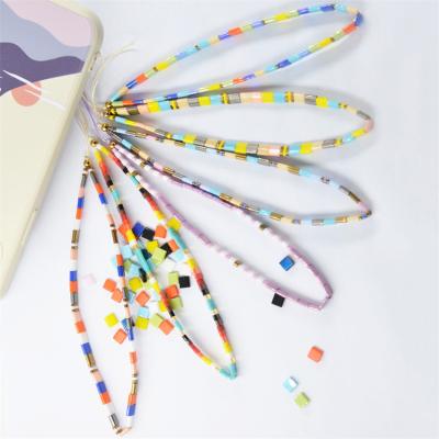 China Custom Stylish Colorful Bead Phone Chain Multi Style Mobile Phone Glass Bead Chain for sale