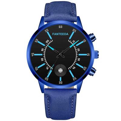 China 2022 new arrival LW534 fashion design mens automatic leather quartz watch blue date men's business watches sport for sale