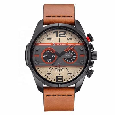 China Popular Curren Day/Date 8259 Mens Army Casual Leather Men's Analog Sports Wristwatches for sale