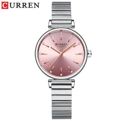 China Latest Hot Diamond Inlay Quartz Female Dress Strap 9081 Curren Automatic Date Steel Watches Women Watch for sale