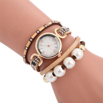 China WW112 Big Day/Date Pearl Leather Strap Wrap Watch Women Decorate Gift Female Bracelet Watches With Crystal for sale