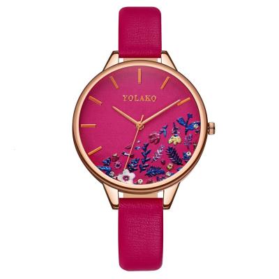 China Hot Sale LW394 Day/Date Thin Leather Strap Watches Women Print Flower Analog Ladies Dress Watch Hands Set for sale