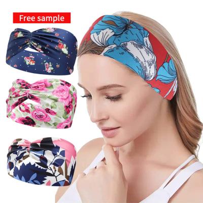 China Fashion Korean Cheap Ladies High Elasticity Wide Side Printing Boho Tie Dye Overflowed Women Yoga Tied Headband for sale