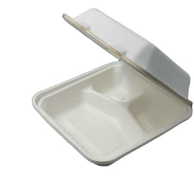 China Eco - Friendly Biodegradable Food Packaging Bagasse Take Out Container Tableware 9 Inch 3 Compartment Disposable Lunch Box Candle for sale