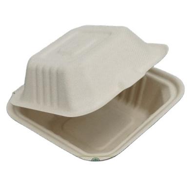 China Disposable 100% Compostable 450ml Biodegradable Burger Block Top Block Food Box 6 Inch Sugar Cane Burger Box for sale