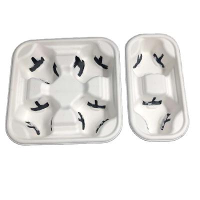 China 100% Biodegradable Coffee Cups and Saucers Set Biodegradable 2 Cups and 4 Cups Sugar Cane Compostable Bagasse Tray Coffee Cups for sale