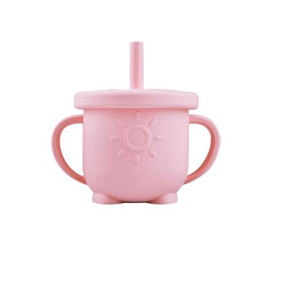 China BPA Free Ready To Ship Food Grade Waterproof Silicone Cute Sippy Baby Straw Cup for sale