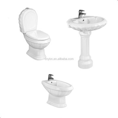 China Ceramic Sanitary Ware Toilet Pedestal Wash Basin Two Piece Bidet, Toiletry Set for Saudi Arabia Market for sale