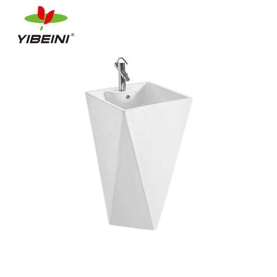 China Hot Sale Bathroom Faucets Metered Ceramic One Piece Pedestal Sink, Hand Wash Basin With Stand for sale