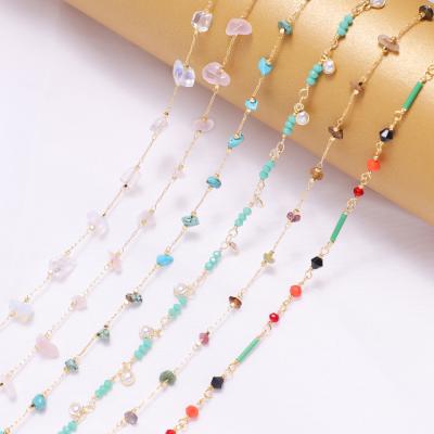 China Environmental Friendly Brass 18K Gold Plated Enamel Synthetic Gem Chains Paperclip Link Chain For Jewelry Making for sale