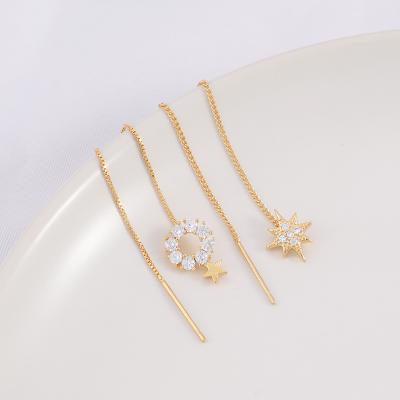 China Environmental Friendly 18K Gold Plated Bright Color Chain Preservation Plated Tassel Zircon Octagon Star Earring Chains Custom Women's Gold Jewelry for sale