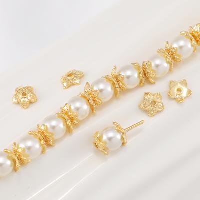 China Environmental friendly 18k gold filled bead caps five leaf petal shape bead covers brass bead spacer bead cap for jewelry making for sale