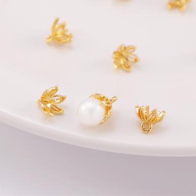 China Metal Horn Hollow Flower Beads Environmental Friendly Specer Beads Flower Cap 18k Gold Plated Brass Gold Filled Beadcaps for sale