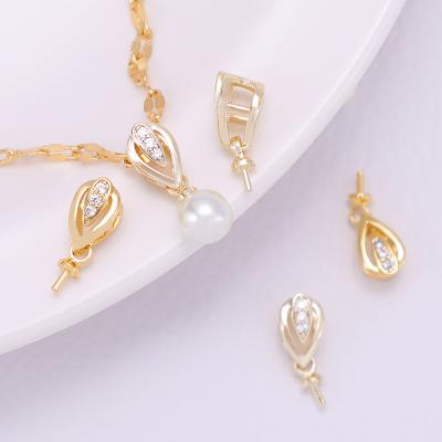 China Environmental Friendly Connect Clasp For Hanging Beads Drop Shaped Clasp Needle For Fastening Pendant 18K Gold Plated Brass Zircon Pendant for sale